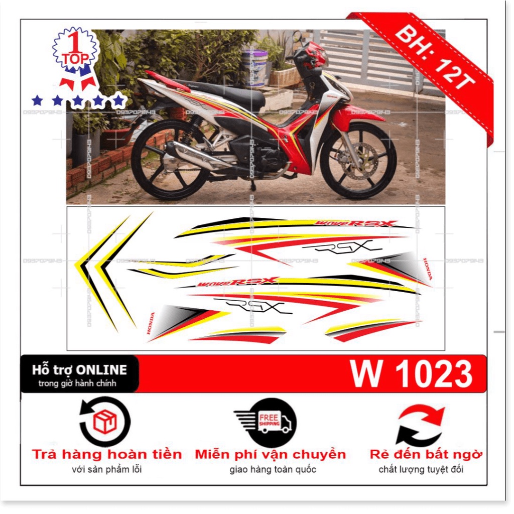 ( Quí khách vui lòng mang ra tiệm cho thợ dán ) Tem wave RSX trắng đỏ