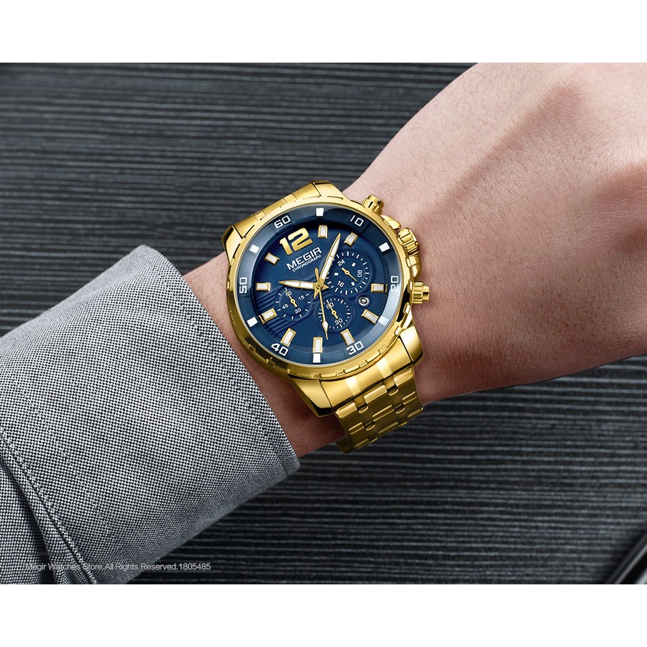 Đồng hồ bằng thép không gỉ mạ vàng thời trang sành điệu cho nam