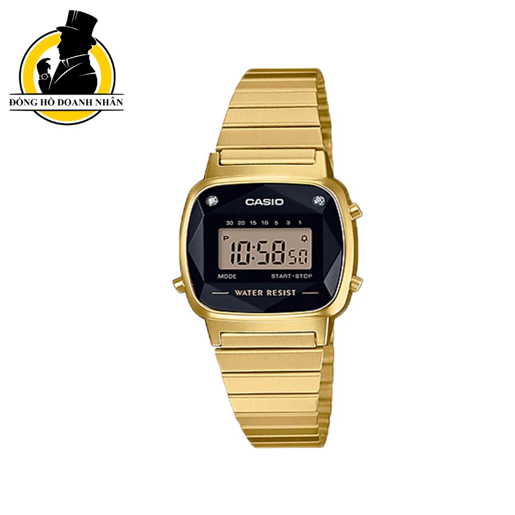 Đồng Hồ Nữ Cao Cấp Casio Vintage LA670WGAD-1D Kim Cương, Màu Vàng Viền Vàn, Size 24mm Kính Nhựa, Chống Nước