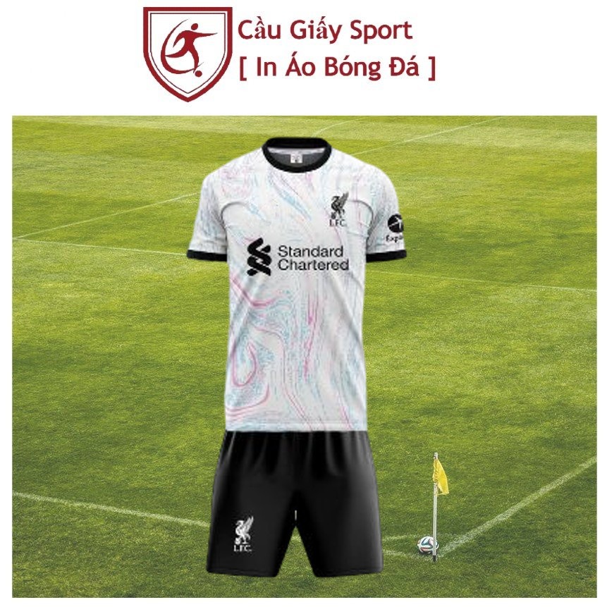 Bộ Quần Áo Bóng Đá Liverpool Trắng Thun Thái