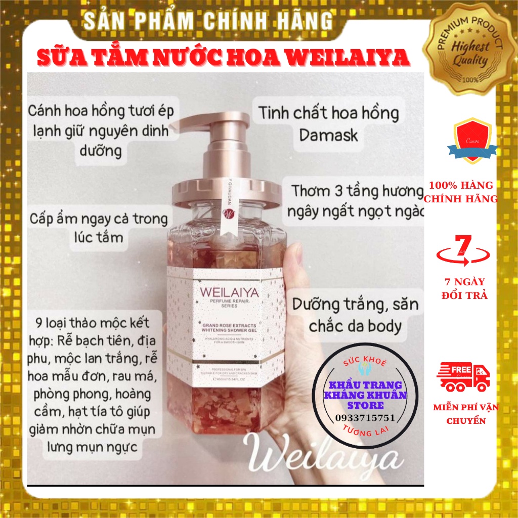 Sữa Tắm Nước Hoa - Sữa Tắm 𝑾𝑬𝑰𝑳𝑨𝑰𝒀𝑨 Chiết Xuất Thiên Nhiên 100% -Weilaiya Grand Rose Extracts Whitening Shower Gel 450ml