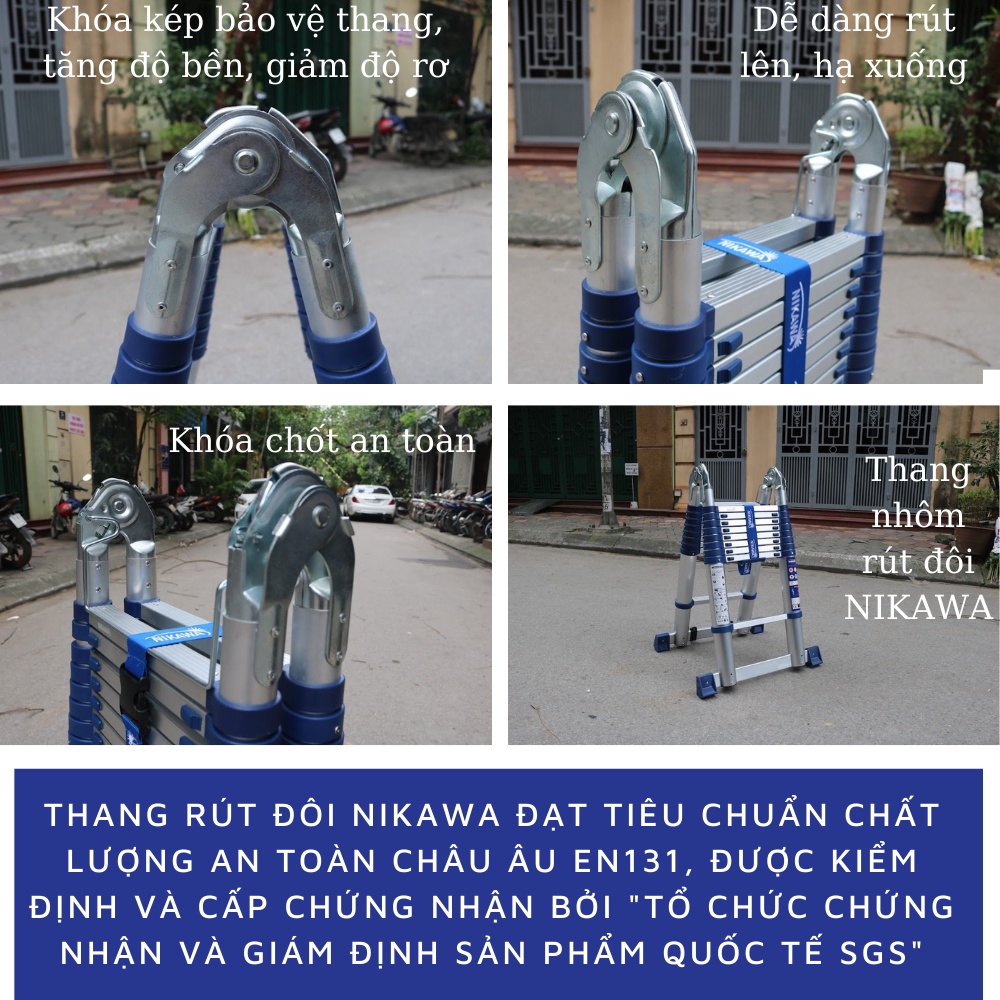 Thang nhôm rút đôi chữ A Nikawa NK-56AI-Pri, chiều cao chữ A 2,7m, nhập khẩu Nhật Bản, bảo hành chính hãng 18 tháng