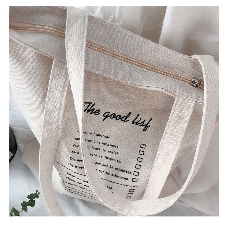 Túi Tote phong cách Hàn Quốc đơn giản chất liệu canvas in chữ goodlife