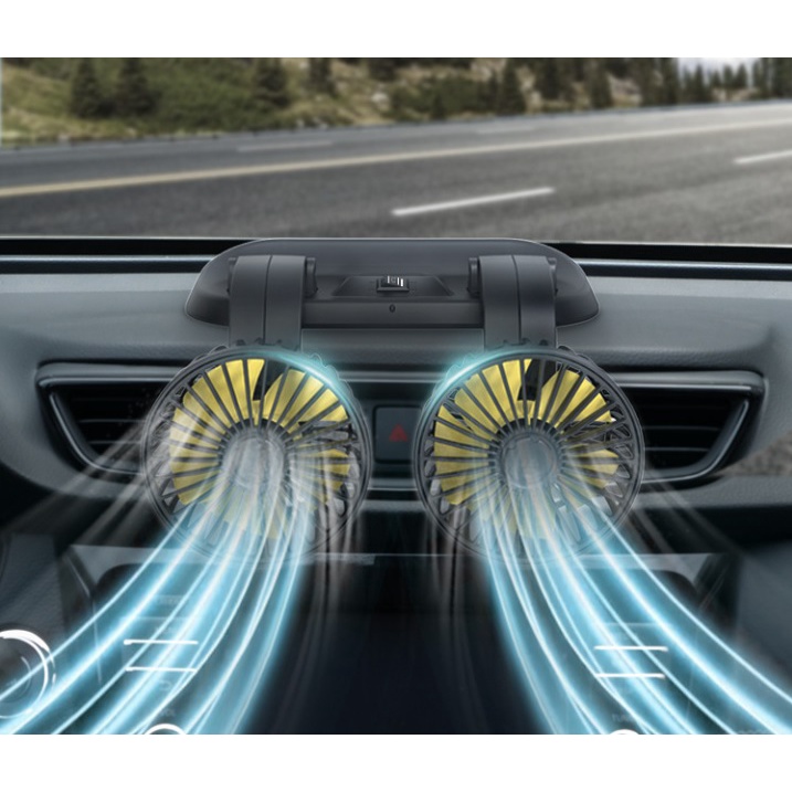 Quạt đôi mini 12v, 24v xoay 360 gắn taplo ô tô, xe tải