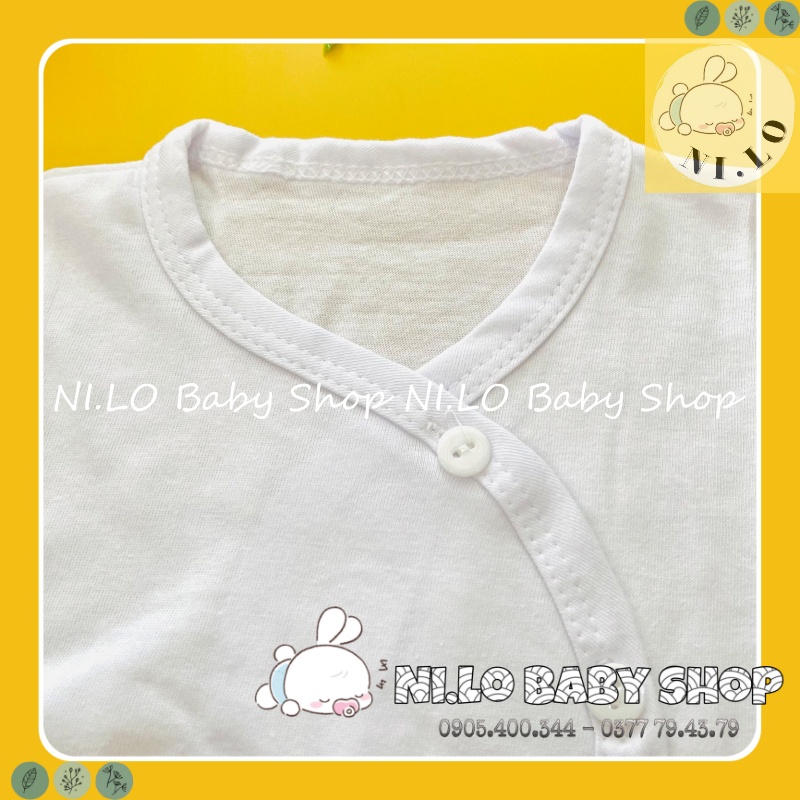 Áo sơ sinh Ngắn tay Cài Xéo Màu Trắng Trơn (100% Cotton Cao Cấp)