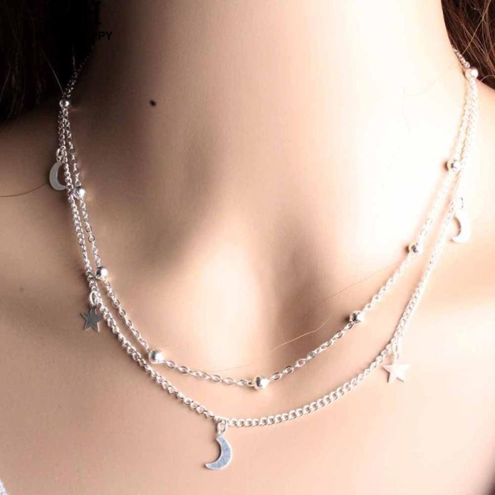 Dây chuyền nhiều lớp mặt hình trăng sao phong cách vintage