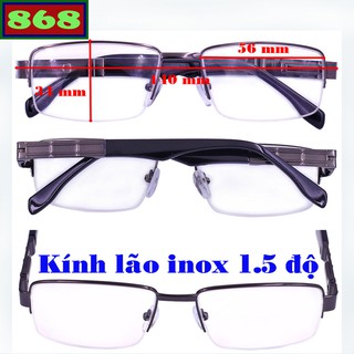 Mắt kính inox xám nâu nửa gọng tròng lão từ 1 độ đến 2.5 độ, kính viễn, kính lão