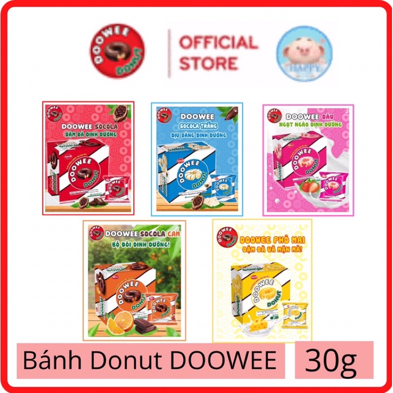 Bánh Donut DOOWEE phủ Phô mai/ Sôcôla/ Dâu/ Cam/ Sữa gói 30g
