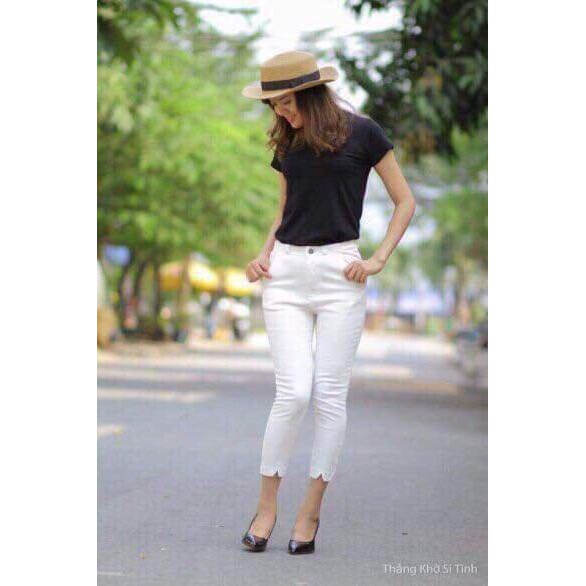 Quần Kaki Nữ Lửng Lai V Lưng Cao 2 màu đen, trắng - Có Size Lớn