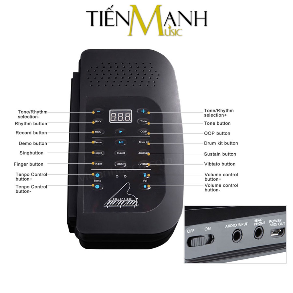 Đàn Piano 61 phím cuộn mềm dẻo Konix Flexible PA61 - Pin sạc 1000mAh