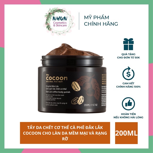 Tẩy da chết cơ thể cà phê Đắk Lắk Cocoon cho làn da mềm mại và rạng rỡ 200ml