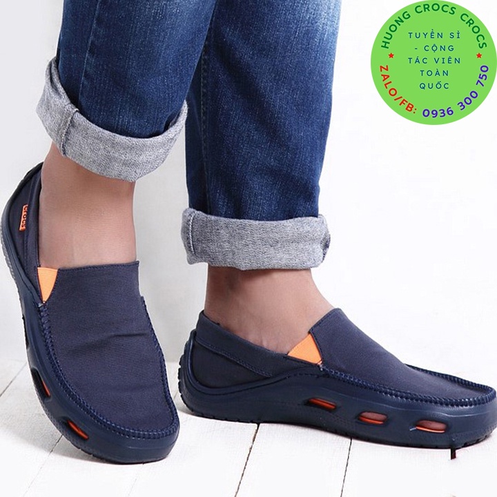 GIÀY LƯỜI CROCSS VẢI THÔ TIDELINE CHO NAM MÀU XANH ĐEN CHUẨN XỊN FULL BOX