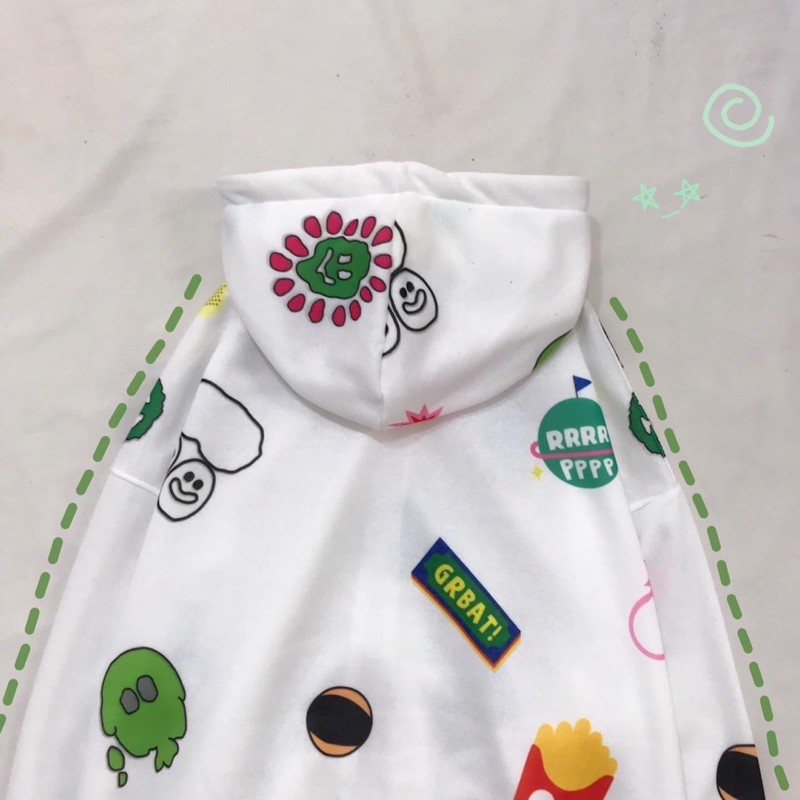 Áo Hoodie Zip Nỉ Bông Hoạ Tiết Ảnh Thật