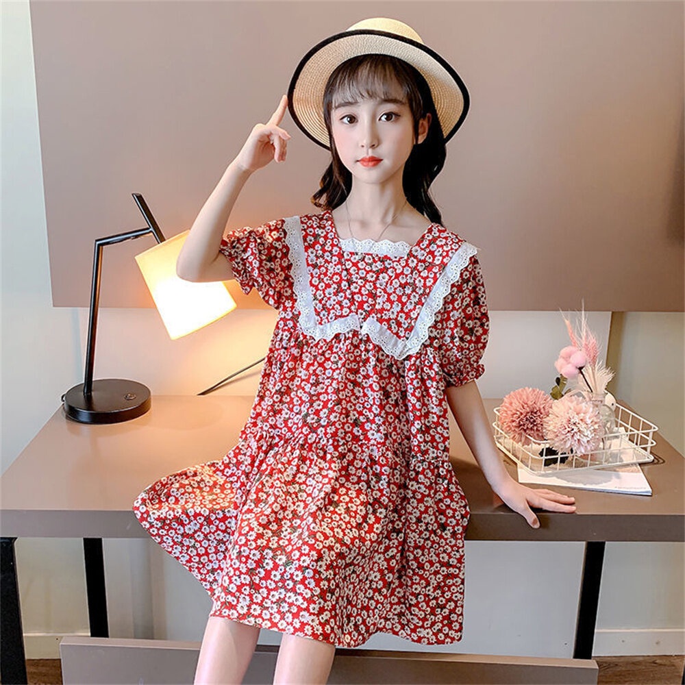 Đầm Công Chúa cotton Tay Ngắn Phối Ren Phong Cách Hàn Quốc Thời Trang Mùa Hè Mới Cho Bé Gái 3-15 Tuổi