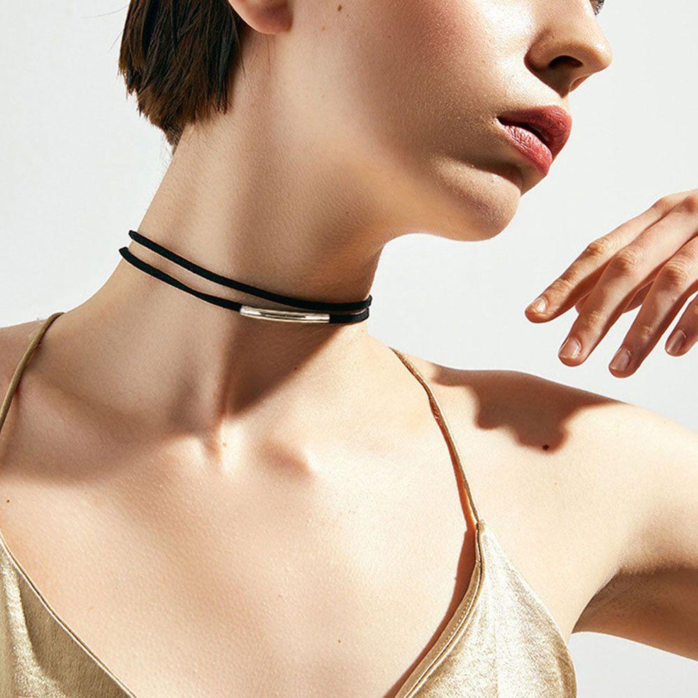 ANEMONE Vòng Cổ Choker Dây Đôi Bằng Nhung Đen Thời Trang Hàn Quốc