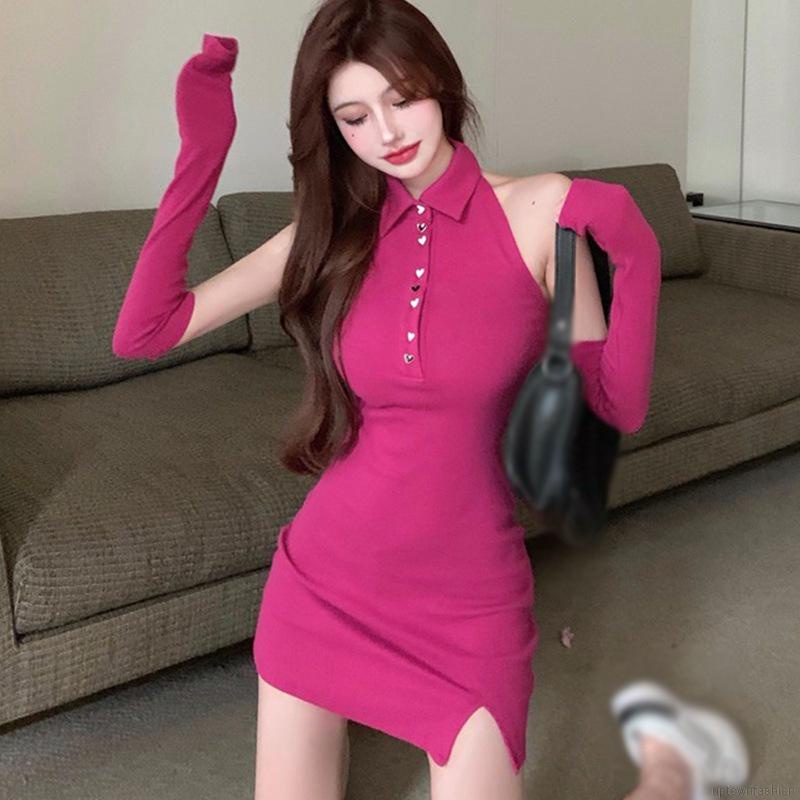 Đầm xẻ tà cổ yếm ôm dáng thời trang cho nữ