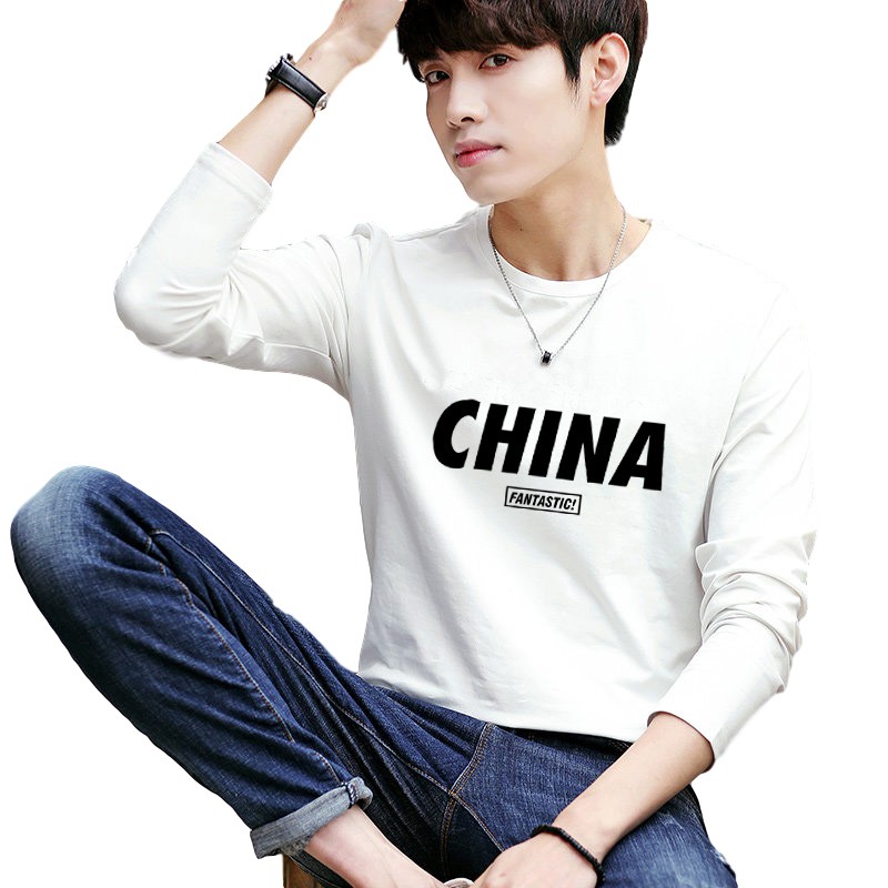 Men's Korean round neck long-sleeved T-shirt casual printing T-sleeve | BigBuy360 - bigbuy360.vn