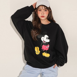 Yeswomen Mickey Dài Tay Đại Học t Quần Áo Dài Tay In Hình Hoạt Hình Lỏng Lẻo Ôm Hơn Nhìn Thường Ngày Hàng Đầu Quần Áo Học Sinh Phiên Bản Hàn Quốc Chữ Bông Tai Kẹp bf Phong Cách Áo Chui Đầu Cổ Tròn