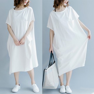 [ORDER] Váy đầm bigsize dáng suông phối túi ngực màu trắng