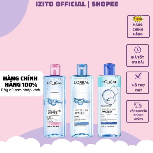 Nước tẩy trang cho mọi loại da L'Oreal Paris 3-in-1 Micellar Water 400ml