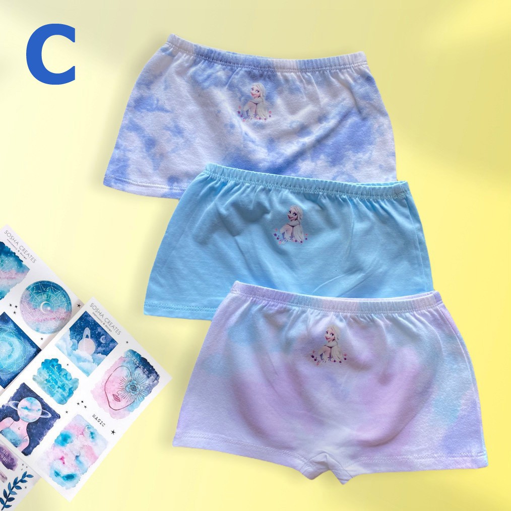 Combo 3 quần chip đùi in công chúa elsa loại cotton tốt mềm mát cho bé gái