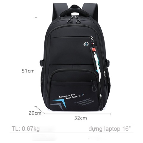 Balo basic đi học vải dù chống nước ba lô du lịch thời trang unisex cao cấp 9472