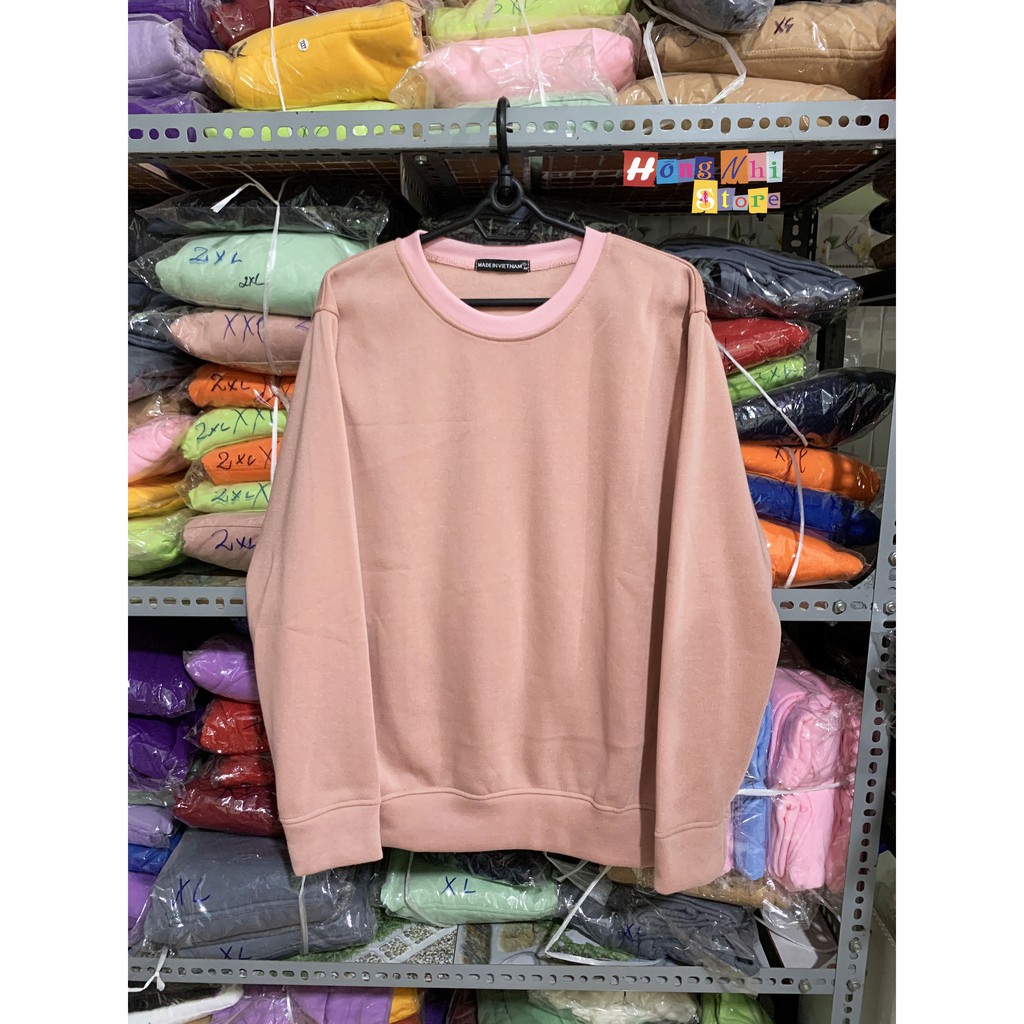 ÁO SWEATER TRƠN CHẤT NỈ LÓT BÔNG MÀU HỒNG RUỐC - SWEATER UNISEX - MM