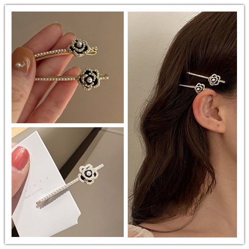 Kẹp Tóc Đính Ngọc Trai Giả Màu Đen Phong Cách Cổ Điển Thời Trang Cho Nữ