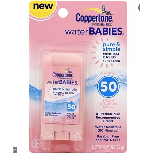 Sáp lăn chống nắng cho trẻ em Coppertone Waterbabies Pure &amp; Simple Mineral-Based Sunscreen Stick SPF 50 13,9g (Mỹ)