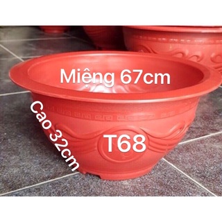 { 2 Cái } Chậu Nhựa Truyền Thống T68 Bít Lổ Trồng Sen Màu Đỏ