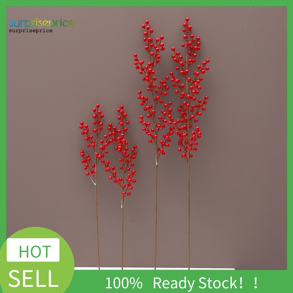 Cành hoa quả mọng nhân tạo màu đỏ dáng dài chống mòn trang trí bàn