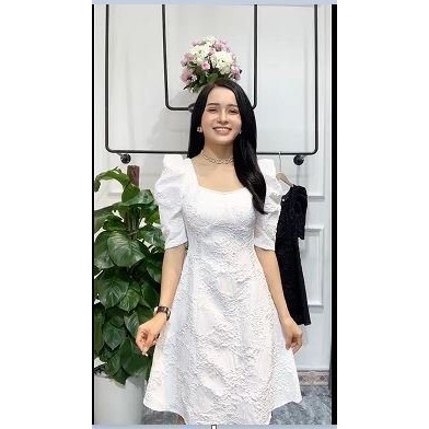Đầm vải gấm xốp co dãn tay phồng ♥️♥️ Có video và đủ màu cho các nàng lựa chọn - V05