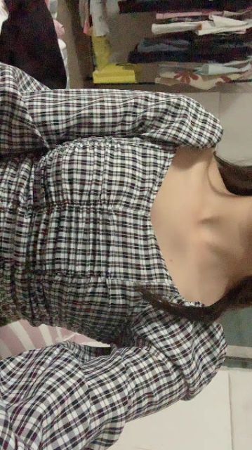 (SẴN) Áo cổ vuông kẻ ô bo người