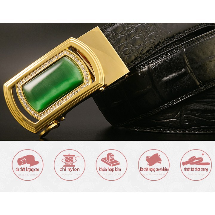 [HÀNG CHẤT] dây nịt nam thắt lưng da doanh nhân thời trang cát viên HG1105 (KHÓA VÀNG+ ĐÁ QUÝ)