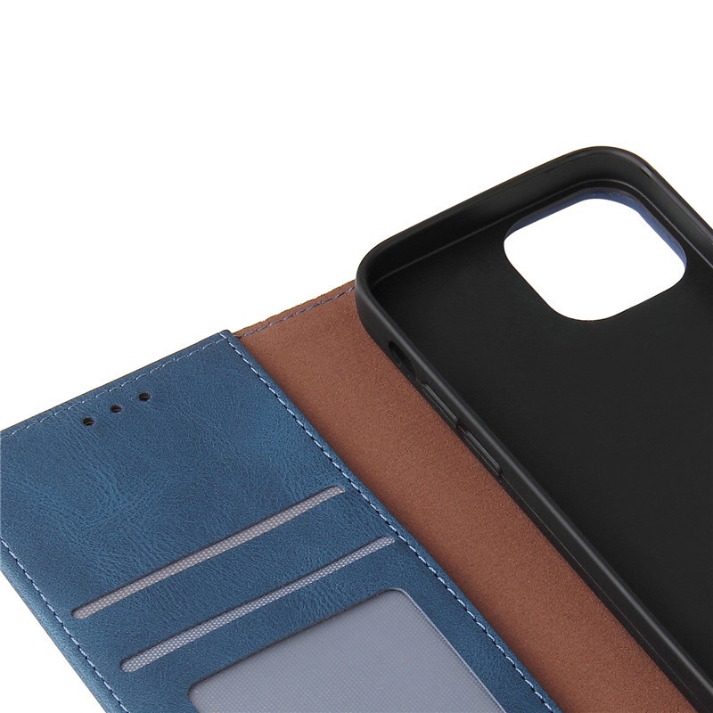 Bao da điện thoại nắp lật có ngăn đựng thẻ màu xanh dương cho iPhone 13 Mini 12 11 Pro Max X Xr Xs Max