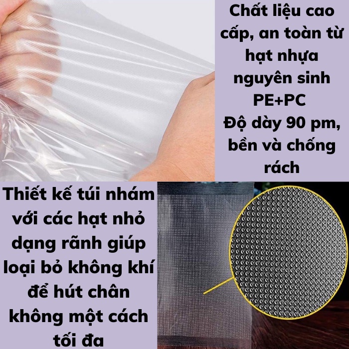 Túi hút chân không một mặt nhám, Cuộn và túi đựng thực phẩm 1 mặt nhám, hàng cao cấp, An toàn, có đầy đủ kích thước