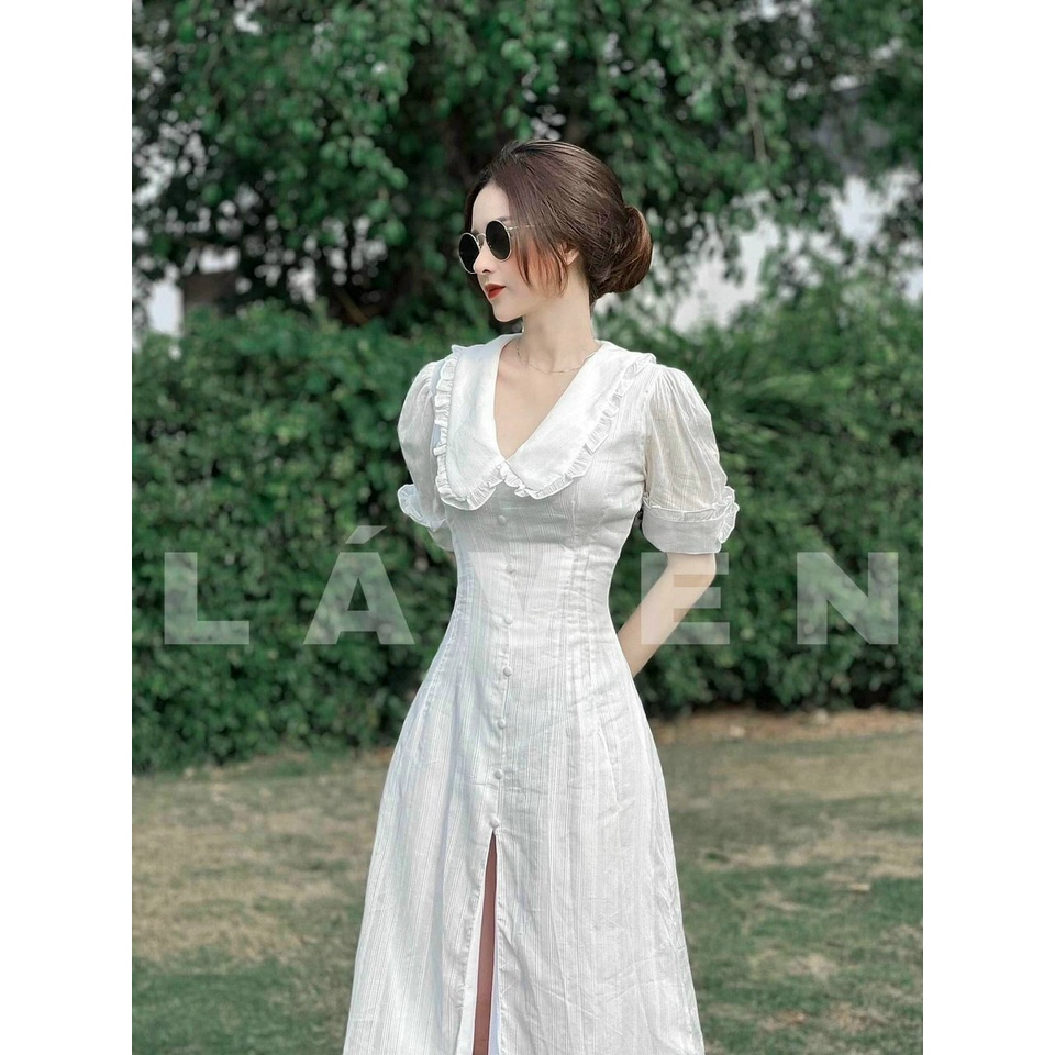 Váy đầm dự tiệc,đi biển,dạo phố cổ bèo nút bấm xẻ tà tiểu thư vintage_cosomi