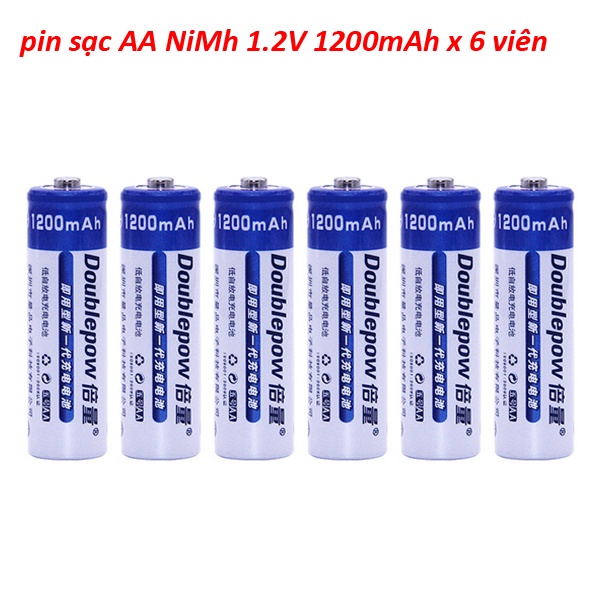 Bộ 6 pin sạc Ni-Mh 1.2V AA 1200mAh Doublepow Cam Kết Dung Lượng Thật