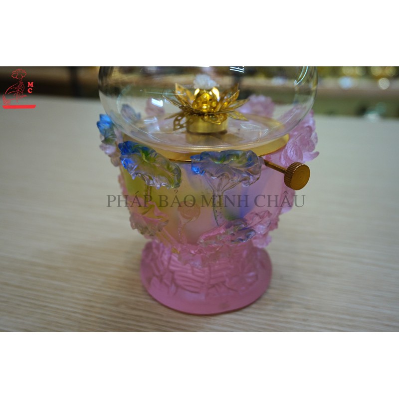 [PHÁP BẢO MINH CHÂU] Đèn Dầu Hoa Sen Nổi Lưu Ly - Hồng (1 chiếc)