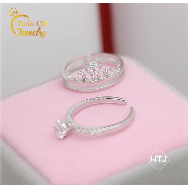 Nhẫn Bạc Nữ FREESHIP Nhẫn Nữ Đẹp, Bạc Ta Cao Cấp, Kiểu Dáng Vương Miện Sang Trọng 2in1