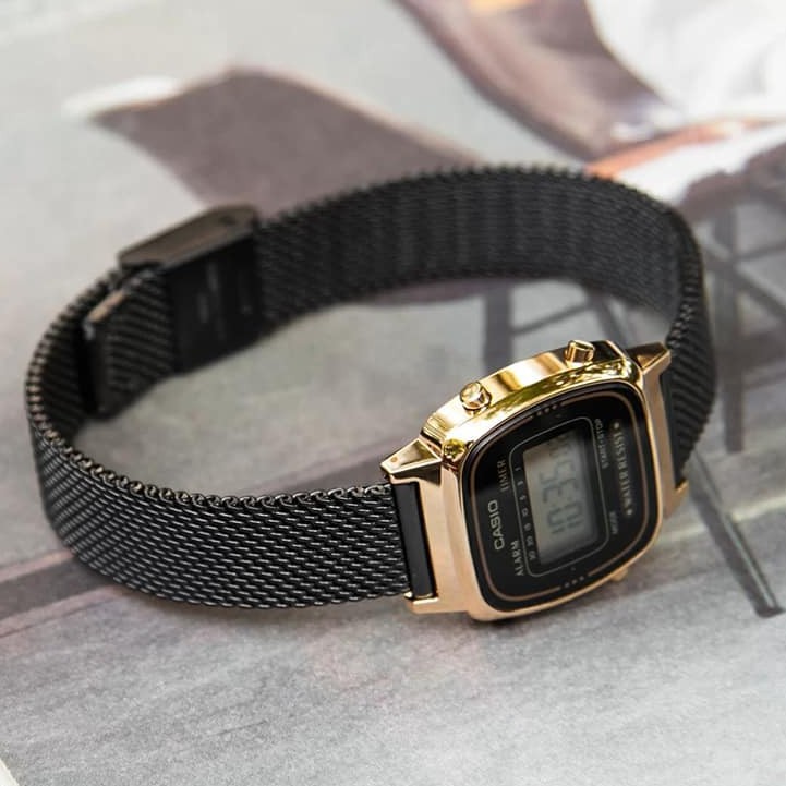 Đồng Hồ Nữ Casio LA670WEMB-1 🔥 𝓢𝓲ê𝓾 𝓗𝓸𝓽 🔥 Cam Kết Hàng Chính Hãng 🔥 Điện Tử - Dây Đeo Kim Loại Dạng Lưới Màu Đen