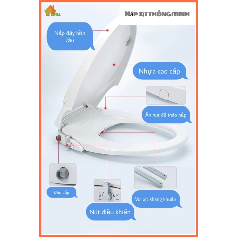 Nắp Bồn Cầu Thông Minh. Mina Bidet. Hai Vòi Xịt. Trọn Bộ Nắp và Vành. Áp Lực Khỏe. Kiểu Dáng Siêu Đẹp