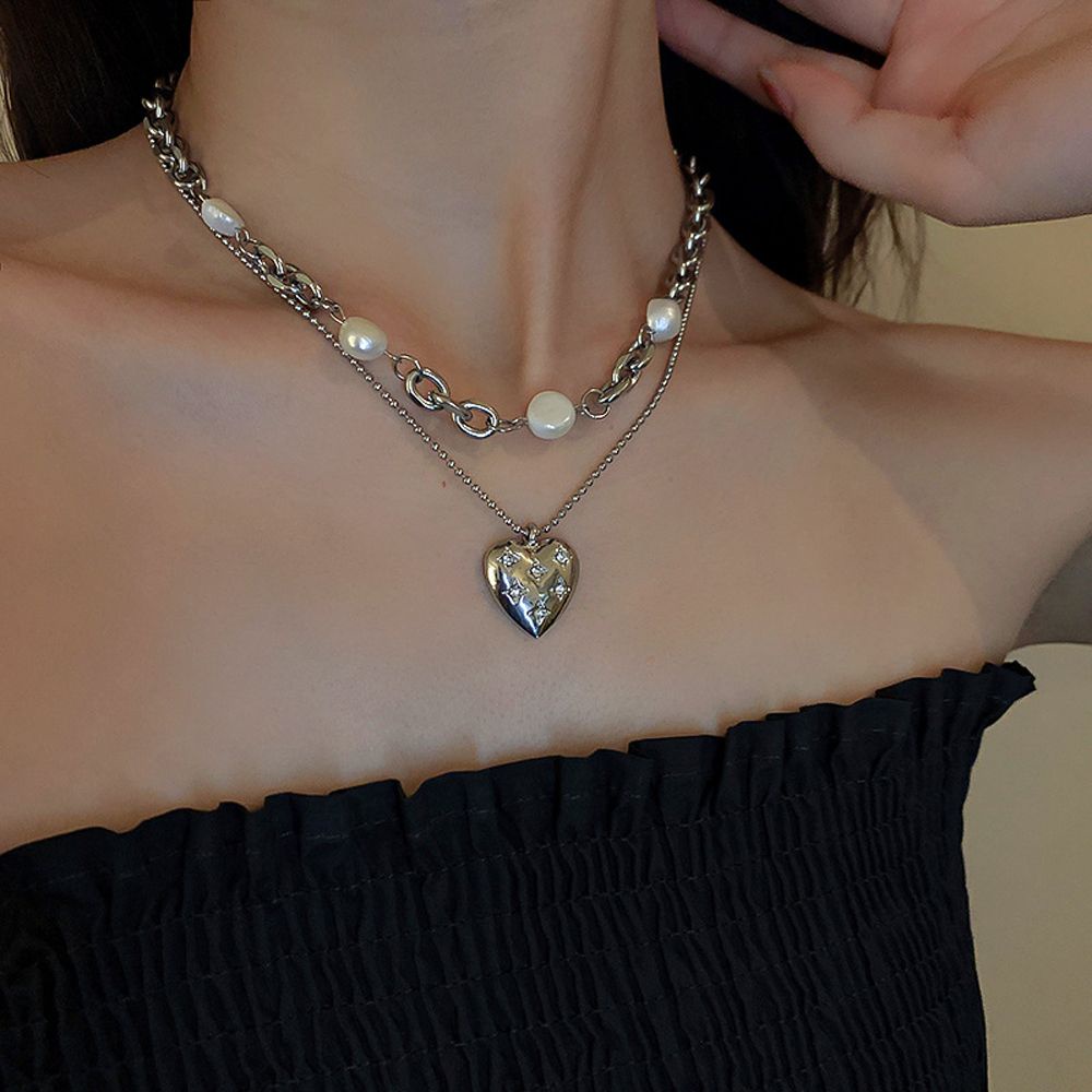 Bộ 2 vòng cổ choker mặt trái tim nhiều màu thanh lịch thời trang Hàn Quốc cổ điển cho nữ