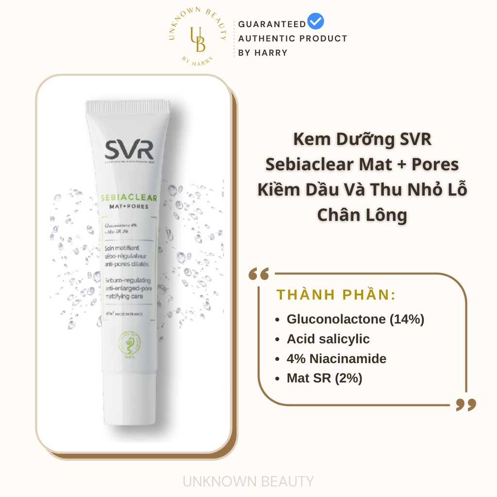 Kem Dưỡng SVR Sebiaclear Mat + Pore Kiềm Dầu Và Thu Nhỏ Lỗ Chân Lông 40ml | Unknown Beauty