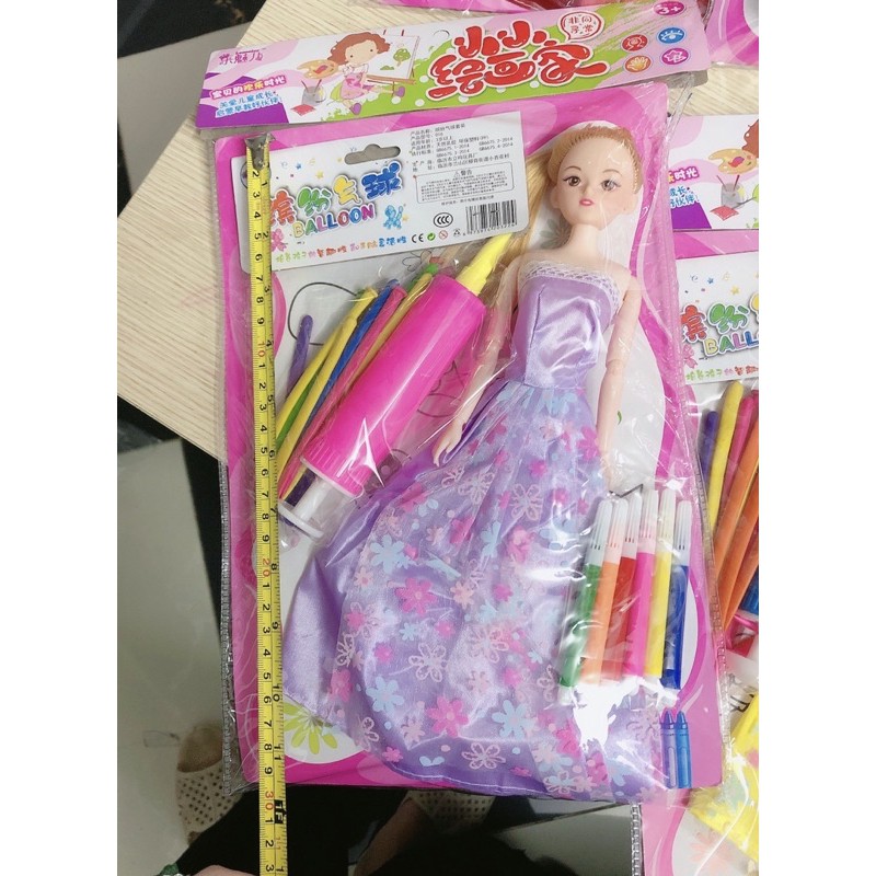 Búp bê cho bé kèm 2 set tô màu, bút dạ và set thổi bóng - Búp bê công chúa nối khớp