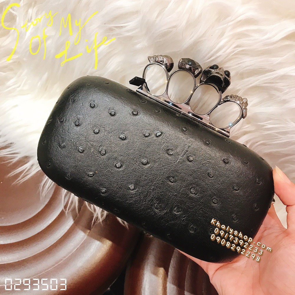 Bóp đầm clutch dạ hội dự tiệc sang trọng đeo chéo cầm tay màu đen kiểu xỏ ngón đầu lâu siêu ngầu cho bạn nữ - (18x5x10cm