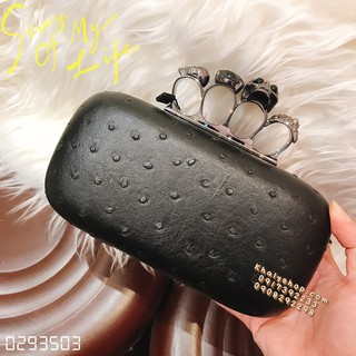 Bóp đầm clutch dạ hội dự tiệc sang trọng đeo chéo cầm tay màu đen kiểu xỏ ngón đầu lâu siêu ngầu cho bạn nữ - (18x5x10cm