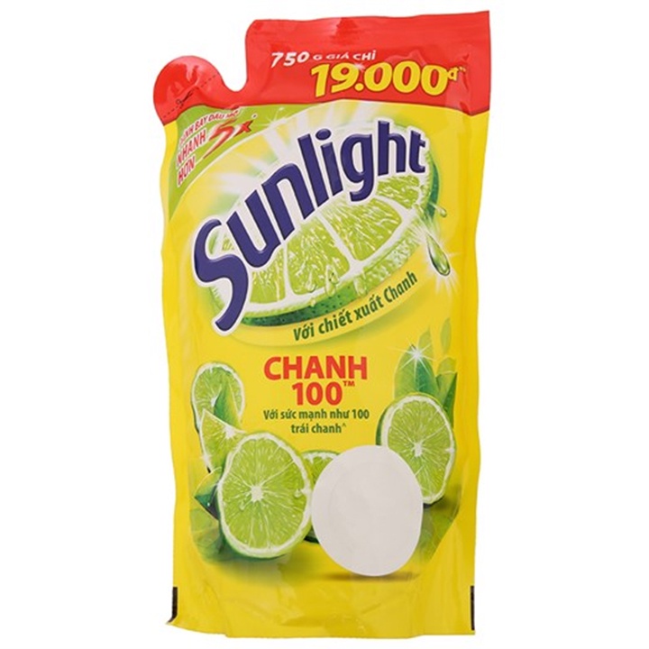 Nước rửa chén Sunlight Chanh 100 túi 750g - Sạch nhanh, xả bọt nhanh