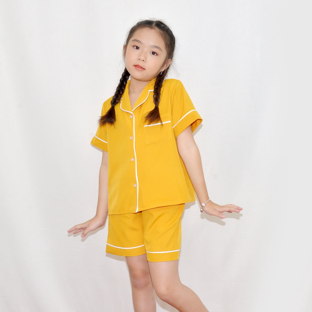 Bộ đồ ngủ pijama bé gáÍ MÀU VÀNG KẸP TRẮNG - Vải lụa mềm mại, màu sắc tươi mới, mang lại cho bé cảm giác cực kỳ dễ chịu