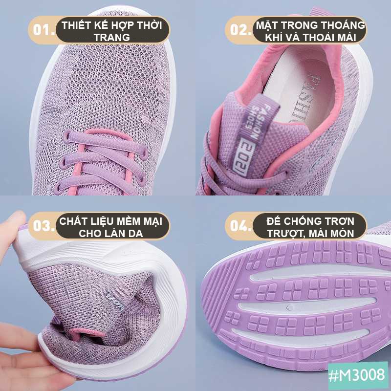 Giày Thể Thao Sneaker Nữ MINSU M3008 Style Hàn Quốc Siêu Nhẹ Thoáng Khí Phù Hợp Chạy Bộ, Đi Chơi, Học